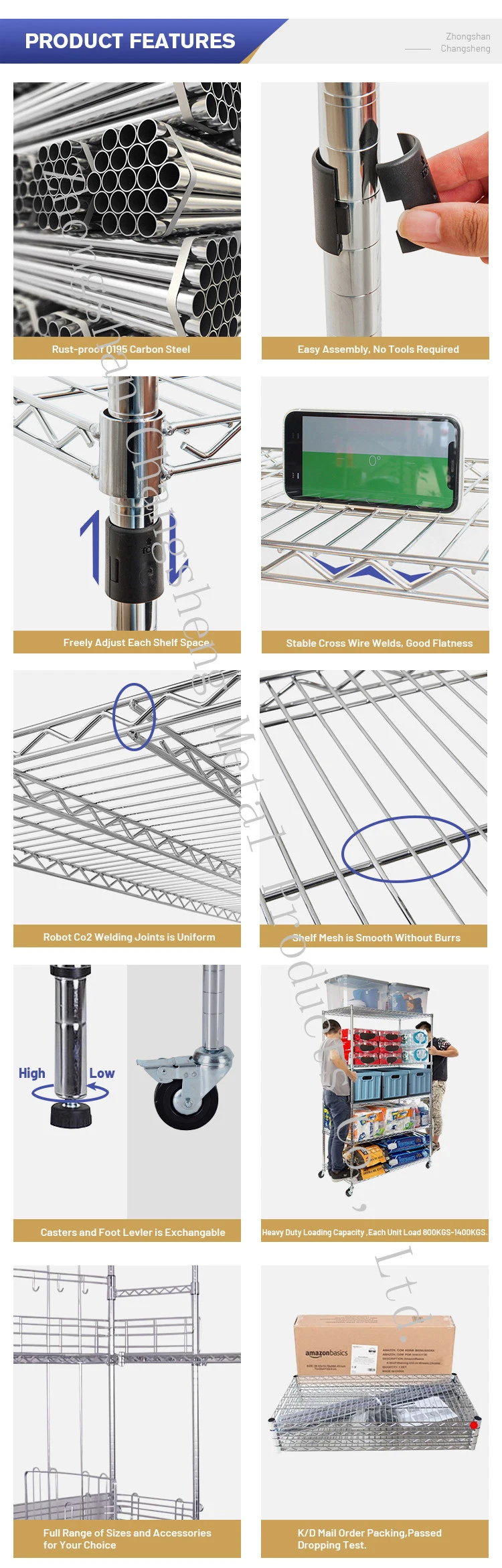 NSF Approval Adjustable Chrome Wire Steel Garage Storage Tools Rack Shelf